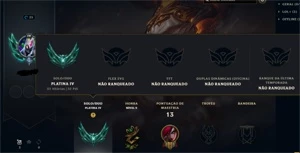 Conta League of Legends Platina IV MMR BOM LOL