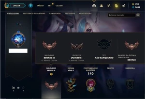 Conta bronze 3 com 47 Champs e 21 skins + 720 RP - League of Legends LOL