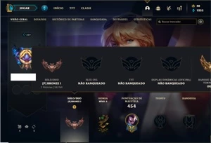 Conta bronze 1 com 146 Champs e 109 Skins + 4 Vitoriosas - League of Legends LOL