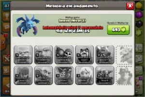 clash of clans cv8 com 4 construtores e 824 gemas
