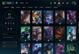 Conta bronze 1 com 70 Champs e 41 Skins ( Quase 100 Jogos ) - League of Legends LOL