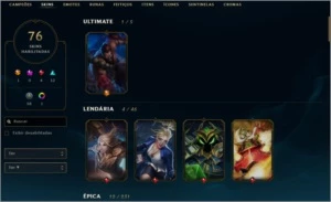 Conta lol Mestre 100 champs 76 skins - League of Legends