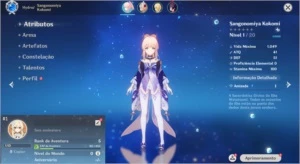 Contas Genshin Impact AR 5 com Sangonomiya Kokomi