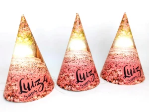Chapeuzinho de Festa Rosa e Dourado Personalizado 16 cm - Artesanato e Personalizados