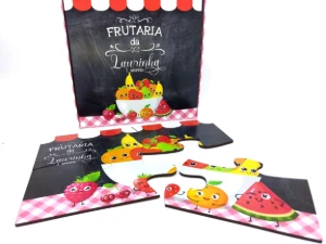 Quebra-cabeça Feirinha em MDF com 4 Peças e Caixa - Artesanato e Personalizados