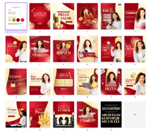 Pack Canva Marketing Digital Dourado e Vermelho Vol 4 - Serviços Digitais