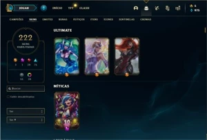 Conta bronze 1 com TODOS os champs e 222 Skins (Nivel 509) - League of Legends LOL