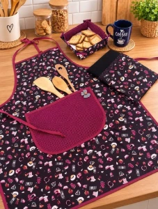 Conjunto de Cozinha com Avental, Pano e Cestinha - Artesanato e Personalizados