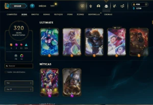 Ouro 4 com TODOS os champs e 320 Skins + 5 Ultimates - League of Legends LOL