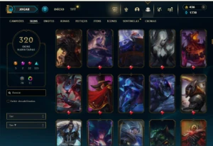 Ouro 4 com TODOS os champs e 320 Skins + 5 Ultimates - League of Legends LOL