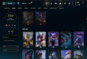 Ouro 4 com TODOS os champs e 320 Skins + 5 Ultimates - League of Legends LOL
