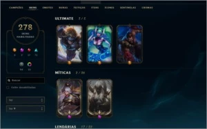 CONTA LOL - TODOS OS CHAMPIONS + 278 SKINS - 2 SKIN MISTICAS - League of Legends