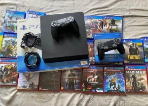 PS4 Slim 1 TB dois controles e 24 jogos - Playstation