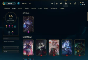 Ouro 4 com 65 Champs e 46 Skins ( MAIN SUP / ADC ) - League of Legends LOL
