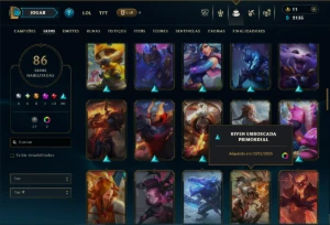Platina 4 com 135 Champs e 86 Skins +5 Vitoriosas - League of Legends LOL
