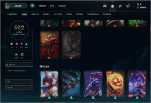 Conta ouro 4 com todos os champs e 502 skins - League of Legends LOL