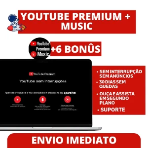 Youtube Premium + Music + 6 bônus - (Mensal) - Assinaturas e Premium