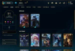 Conta platina 2 com 55 Champs e 21 Skins - League of Legends LOL