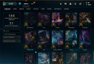 Conta platina 2 com 55 Champs e 21 Skins - League of Legends LOL