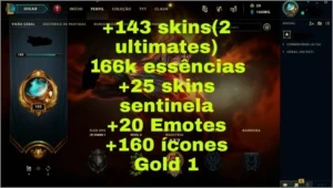 Conta League of Legends - Gold 1 + 143 skins LOL
