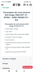 Transceptor de curto alcance Dell Avago 10Gb SFP+ FC - WTRD1 - Produtos Físicos