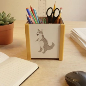 Porta-Lápis de MDF com Animais e Bordas Coloridas