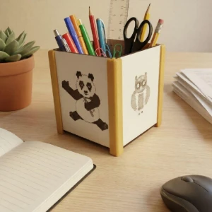 Porta-Lápis de MDF com Animais e Bordas Coloridas - Artesanato e Personalizados