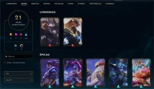 CONTA UNRANKED LVL 21 COM 21 SKINS, FRAGMENTOS E ETERNOS - League of Legends LOL