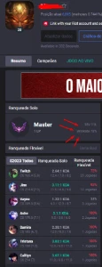Conta League of Legends ELO MESTRE 78% de VITORIAS LOL