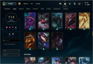 Conta unranked com 114 skins e 148 champs - League of Legends LOL