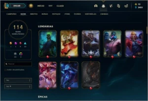 Conta unranked com 114 skins e 148 champs - League of Legends LOL
