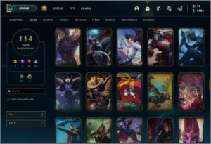 Conta unranked com 114 skins e 148 champs - League of Legends LOL