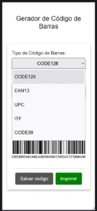 Script gerador de codigo de barras (CODE128, EAN13, UPC...) - Serviços Digitais