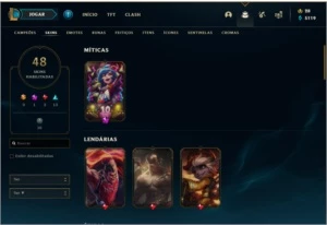 CONTA UNRANKED COM 48 SKINS E 91 CHAMPS - League of Legends LOL