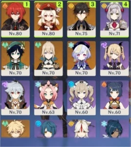 AR 49 com Diluc, Klee, Zhongli, Venti, Jean,Keqing + fotos - Genshin Impact