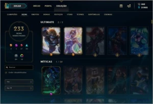 CONTA PLATINA 2 COM 230 SKINS E RARAS + GEMAS-TODOS OS CHAMP - League of Legends LOL
