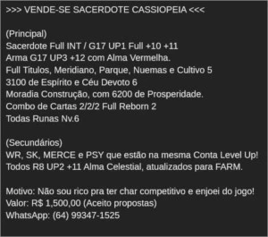 Sacer no Servidor Cassiopéia - Perfect World PW
