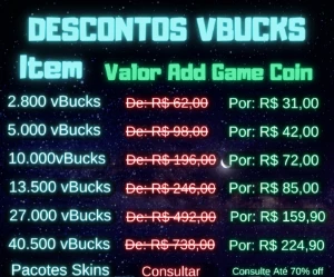 Fortnite Vbucks | Contas stakadas | Servico Customizado