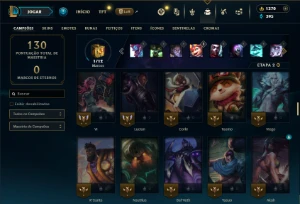 Ouro 4 com 95 Champs e 13 Skins + 1370 RP - League of Legends LOL