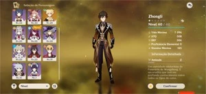 conta de genshin impact com zhongli  + personagens t4