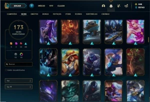 Conta ouro 1 com TODOS os champs e 173 Skins (7 Vitoriosas) - League of Legends LOL