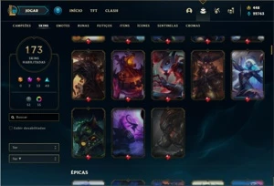 Conta ouro 1 com TODOS os champs e 173 Skins (7 Vitoriosas) - League of Legends LOL
