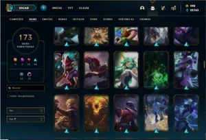 Conta ouro 1 com TODOS os champs e 173 Skins (7 Vitoriosas) - League of Legends LOL