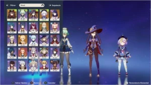 Hu Tao C1 + Mona C1 + Shogun + Armas 5 estrelas - Genshin Impact
