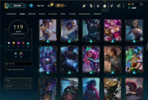 Platina com TODOS os champs e 119 Skins ( MID / TOP ) - League of Legends LOL