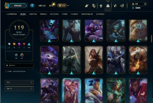 Platina com TODOS os champs e 119 Skins ( MID / TOP ) - League of Legends LOL