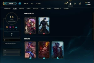 Conta unranked com 30 Champs e 14 Skins - League of Legends LOL