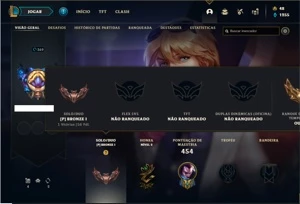 Conta bronze 1 com 146 Champs e 109 Skins + 4 Vitoriosas - League of Legends LOL