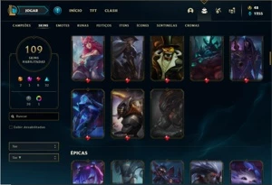 Conta bronze 1 com 146 Champs e 109 Skins + 4 Vitoriosas - League of Legends LOL
