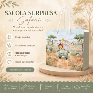 Kit 15 Sacolinhas Safari Animais - Pegue e Monte - Artesanato e Personalizados